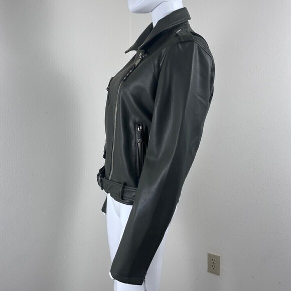 Rebecca Minkoff Women Size L Green Faux Leather Asymmetrical Moto NEW Jacket - Picture 8 of 16